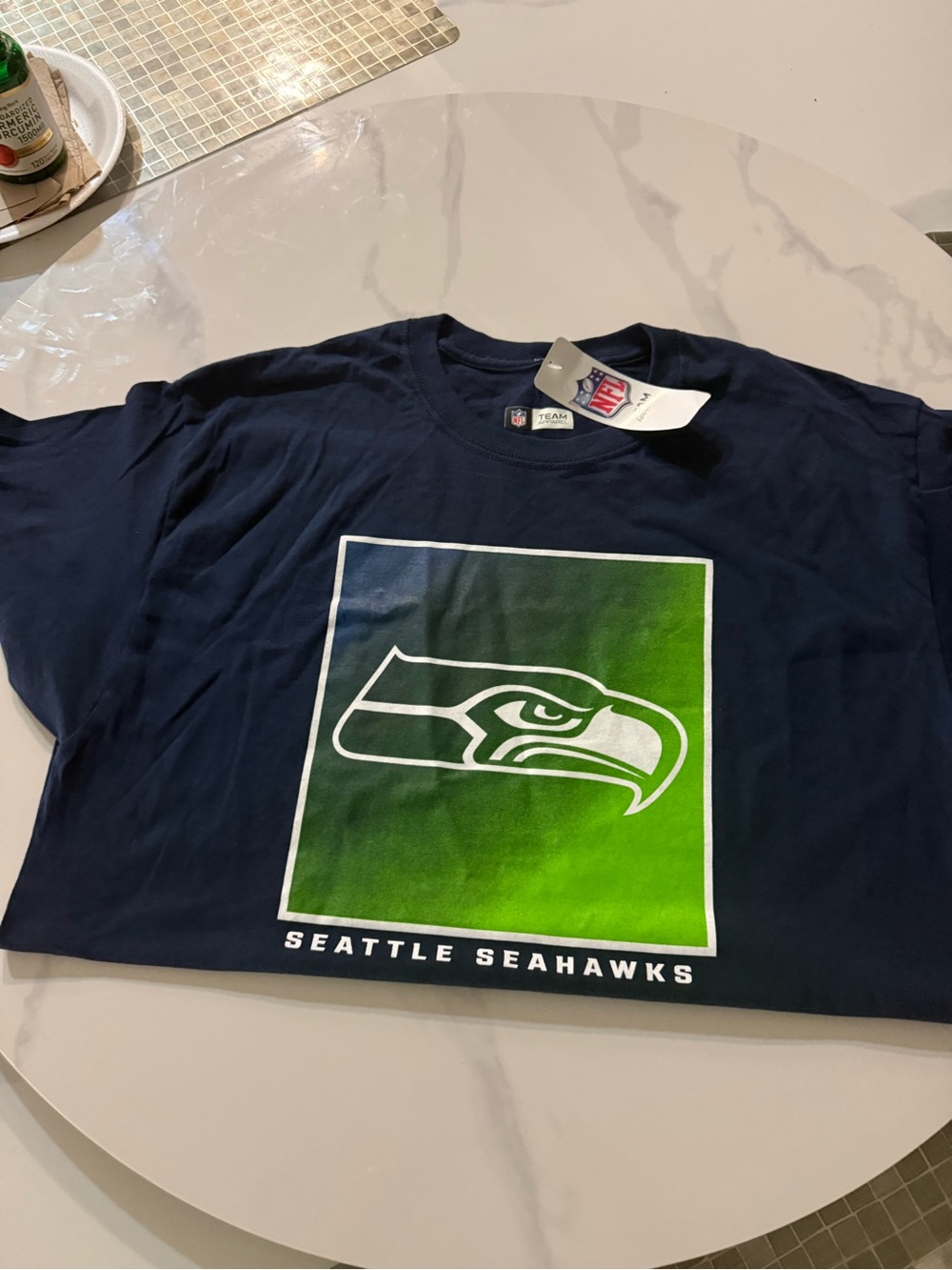 NFL Seattle Seahawks Navy Blue & Green Logo Tee